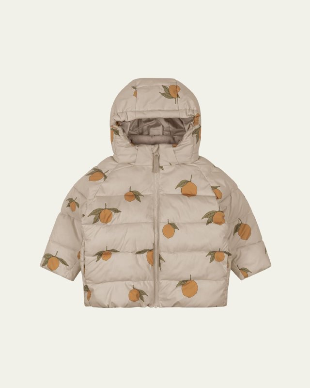 Girl's Nuka Orange-Print Puffer Jacket, Size 9M-8